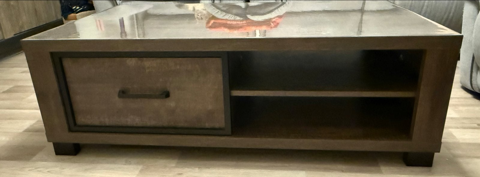 Salontafel met lade en open vakken - B130 x H43 x D70cm, Ophalen, Gebruikt, 50 tot 100 cm, 100 tot 150 cm