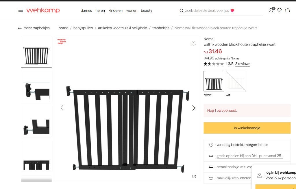 Gratis af te halen: Noma Wall Fix houten traphekje in zwart., Ophalen, 100 tot 115 cm, Zo goed als nieuw, Schroefhekje