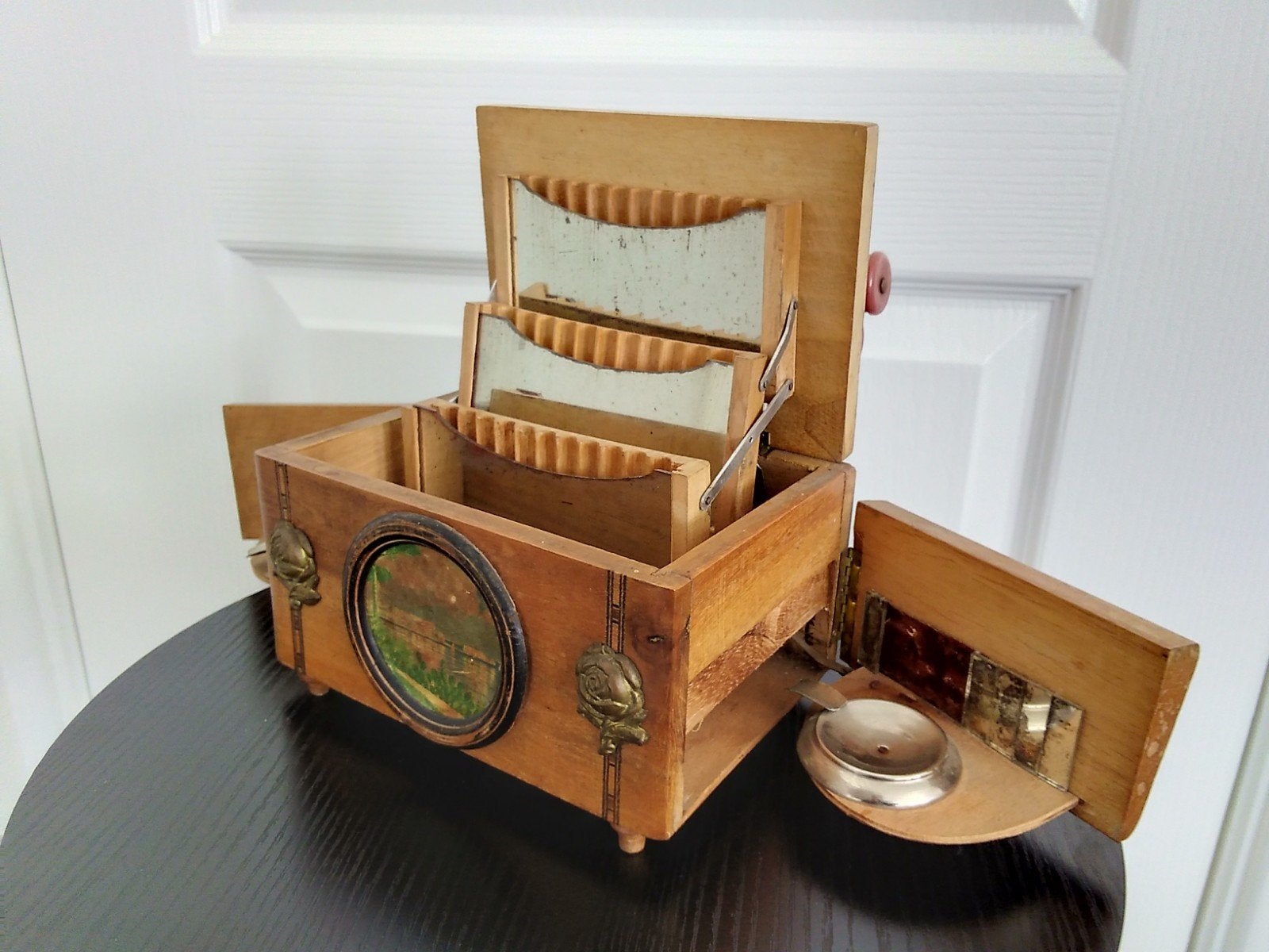 Antieke Art Deco Sigarettenbox met Kalender en Muziekdoosje, Antiek en Kunst, Ophalen of Verzenden