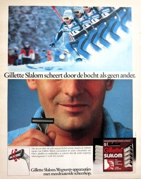 18 vintage reclames verzorging 77-85 Gillette scheren, Ophalen of Verzenden, Gebruikt, Overige typen