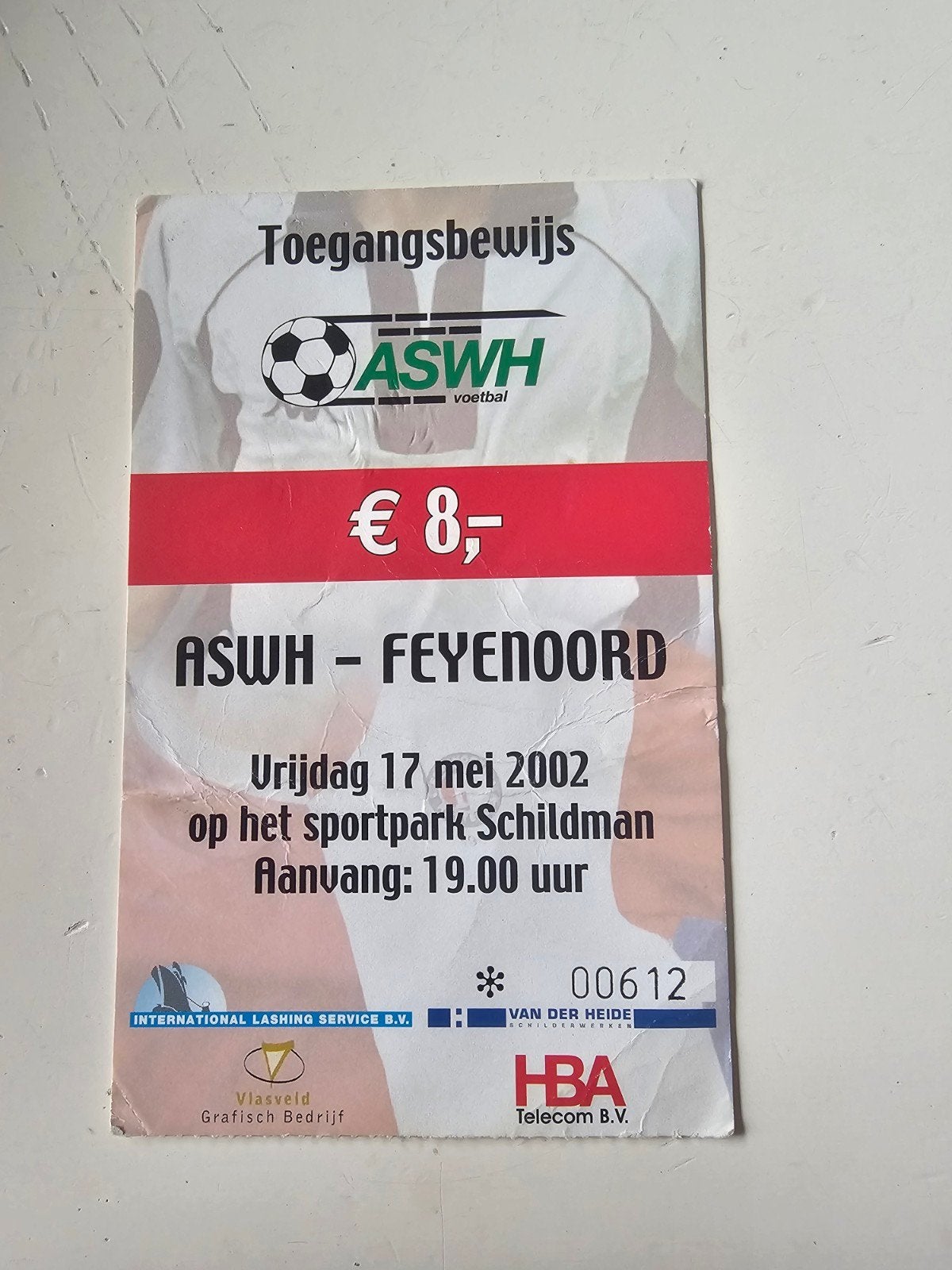 kaartje aswh-feyenoord 17 mei 2002, Verzamelen, Ophalen of Verzenden, Feyenoord, Poster, Plaatje of Sticker