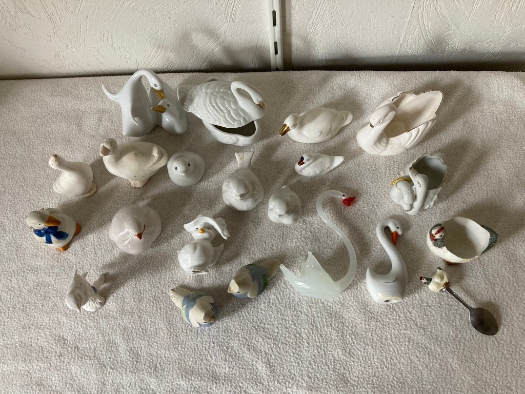 Diverse vogels, zwanen, kuifmeesjes, sieradenbakje, ganzen, Ophalen of Verzenden