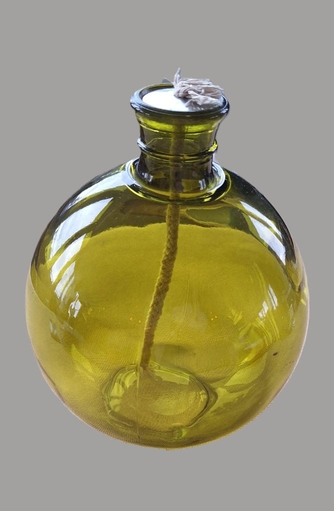 Sfeervolle glazen olielampen ( set van 2), olijfgroen, Nieuw, Ophalen of Verzenden, Glas, Groen