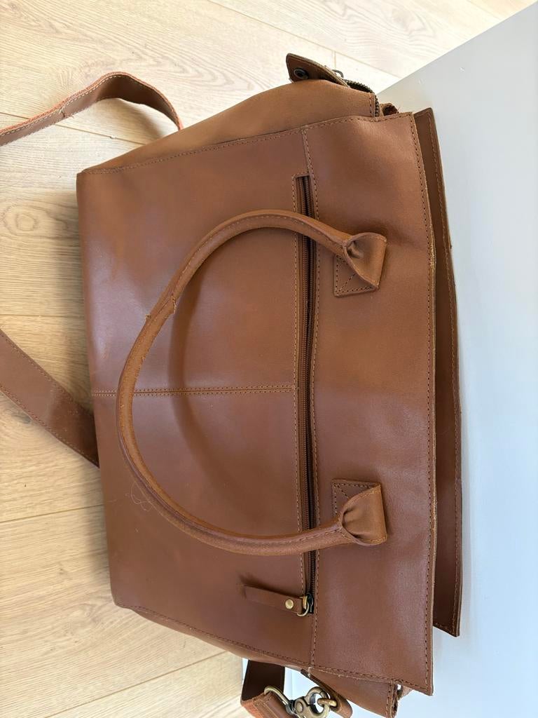 Burkely leren laptoptas/schoudertas, Sieraden, Tassen en Uiterlijk, Tassen | Schoudertassen, Bruin, Zo goed als nieuw, Leer, Ophalen