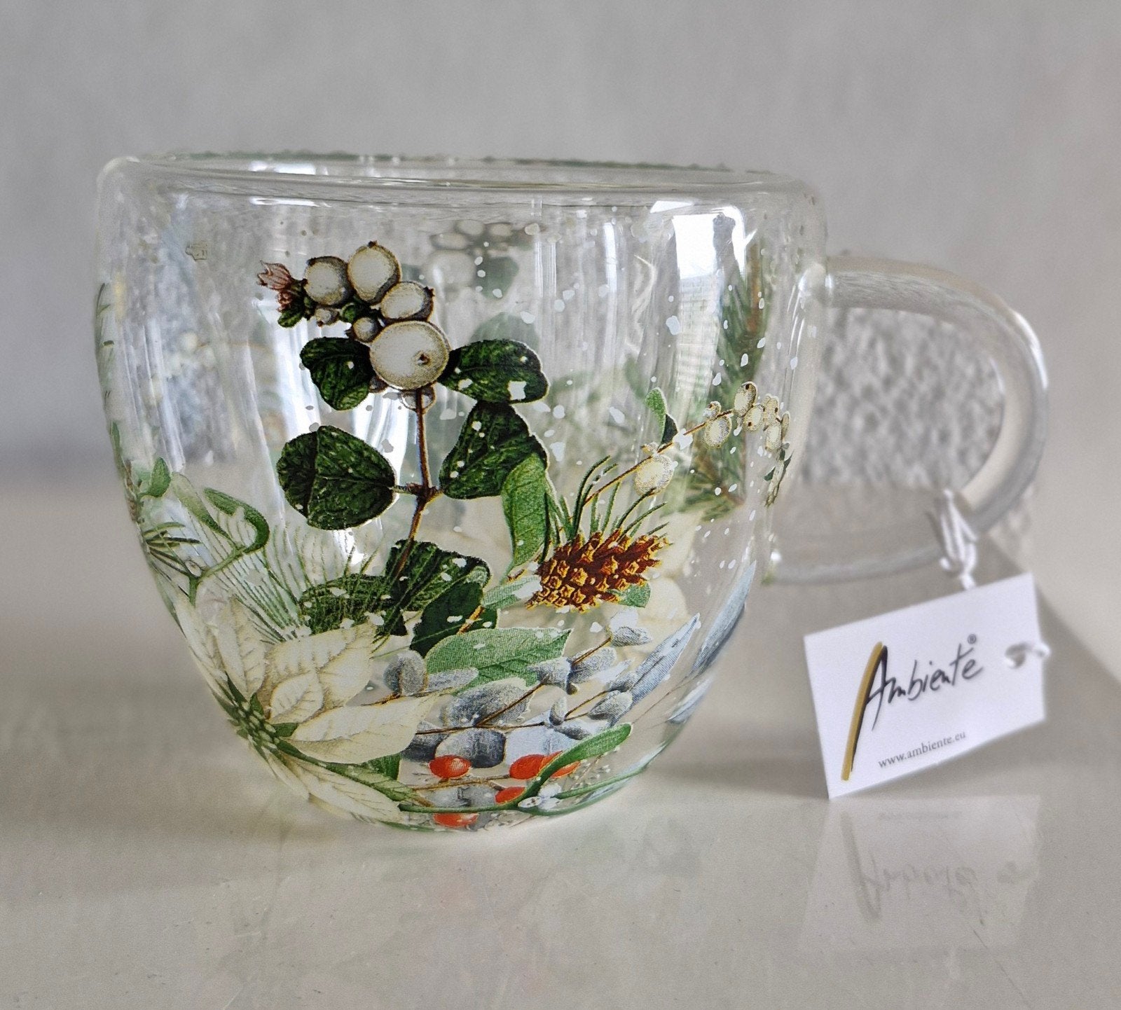 Ambiente dubbelwandig Theeglas Kerstbloemen, Ophalen of Verzenden, Zo goed als nieuw