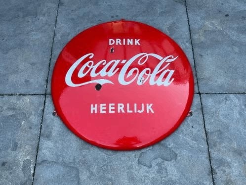 Origineel emaille reclame bord - Drink Coca Cola Heerlijk, Ophalen of Verzenden, Gebruikt, Reclamebord