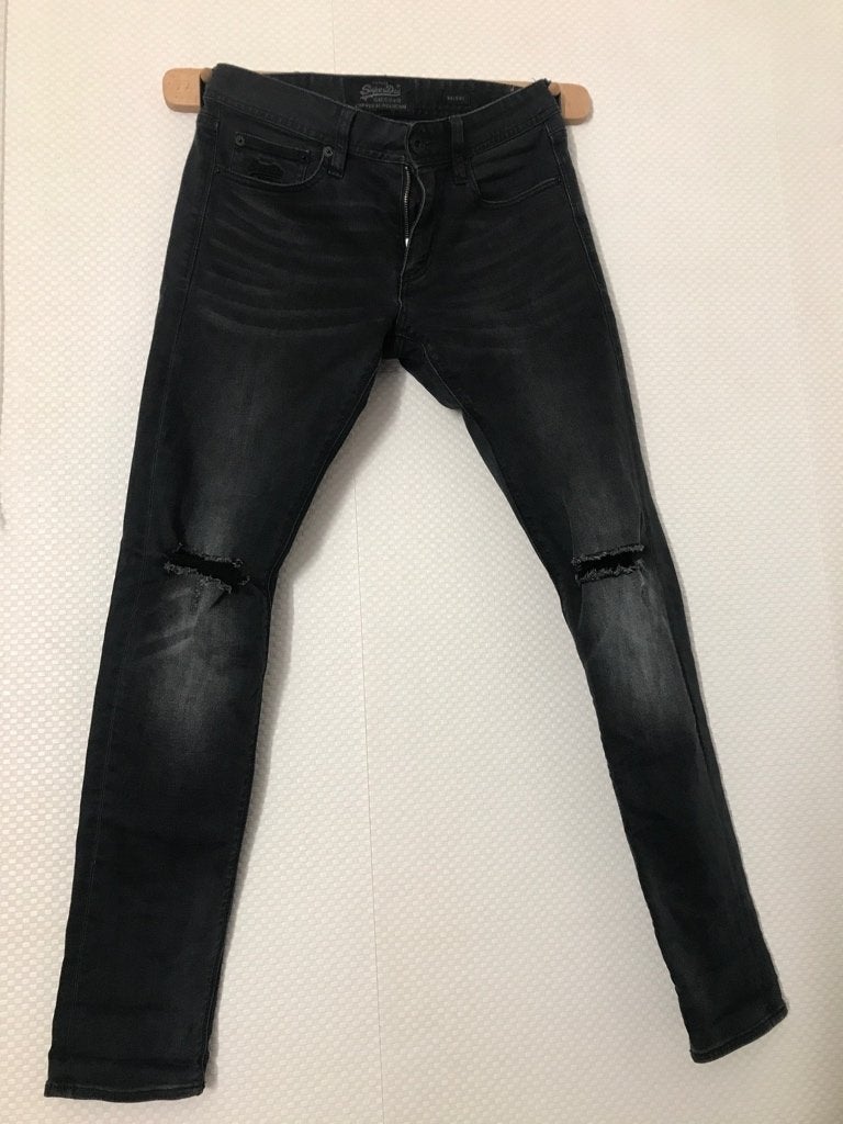 (8) Vintage SuperDry Skinny donker grijze heren spijkerbroek, W32 (confectie 46) of kleiner, Ophalen of Verzenden, Zo goed als nieuw