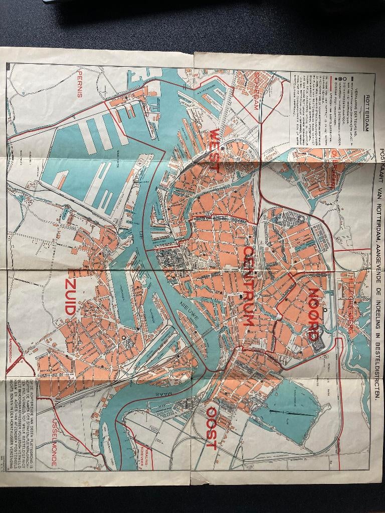 Districtkaart PTT Rotterdam, Boeken, Atlassen en Landkaarten, Gelezen, Overige typen, Ophalen of Verzenden, 1800 tot 2000