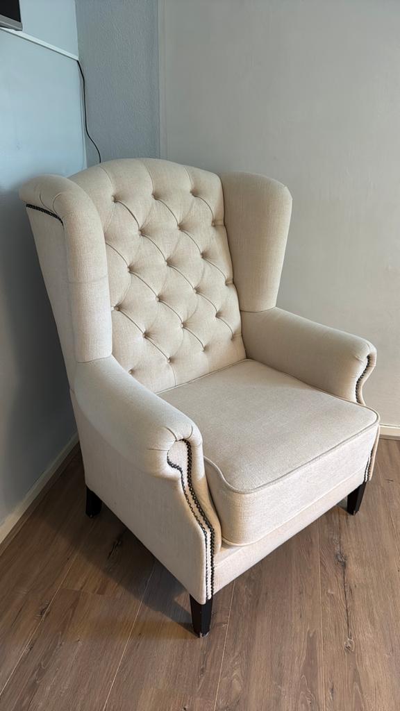 Creme kleurige fauteuil - Zo goed als nieuw, Huis en Inrichting, Fauteuils, Ophalen, Zo goed als nieuw, Stof, 75 tot 100 cm