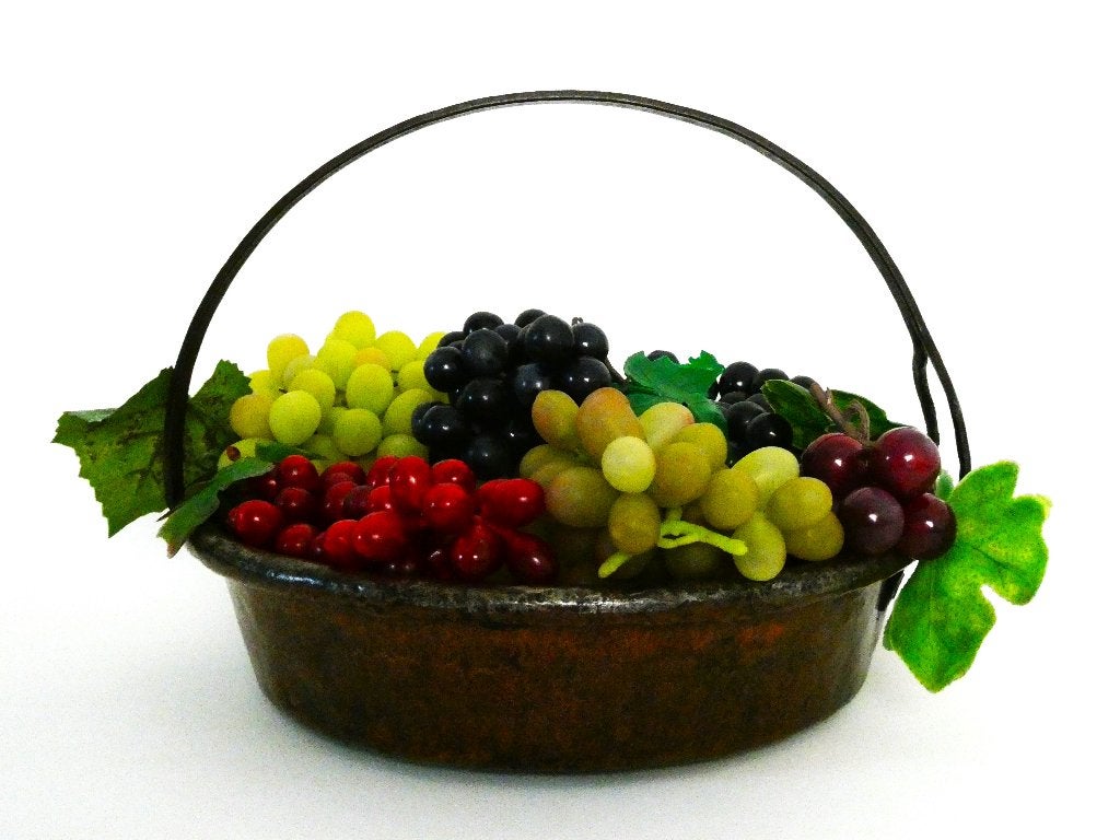 Koperen platte pan smeedijzeren hengsel fruitschaal druiven, Ophalen of Verzenden, Koper