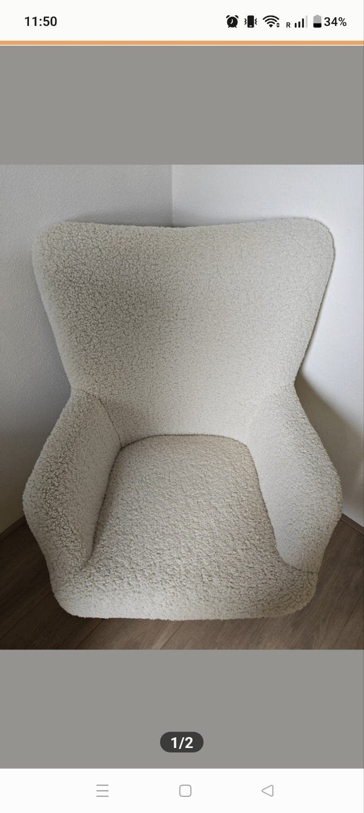 Comfortabele Bouclé Fauteuil - Crème Wit, Ophalen, Overige kleuren, Modern, Scandinavisch, Zo goed als nieuw