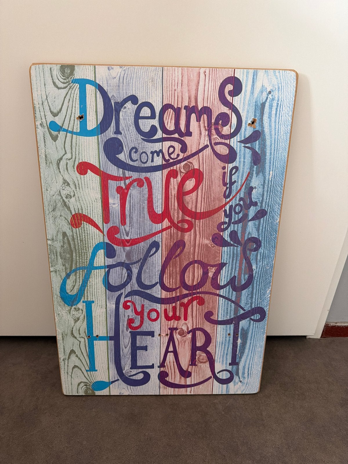 Ibiza tekstbord wanddecoratie 'Dreams Come True', Boho, Hout, Meerkleurig, Ophalen of Verzenden