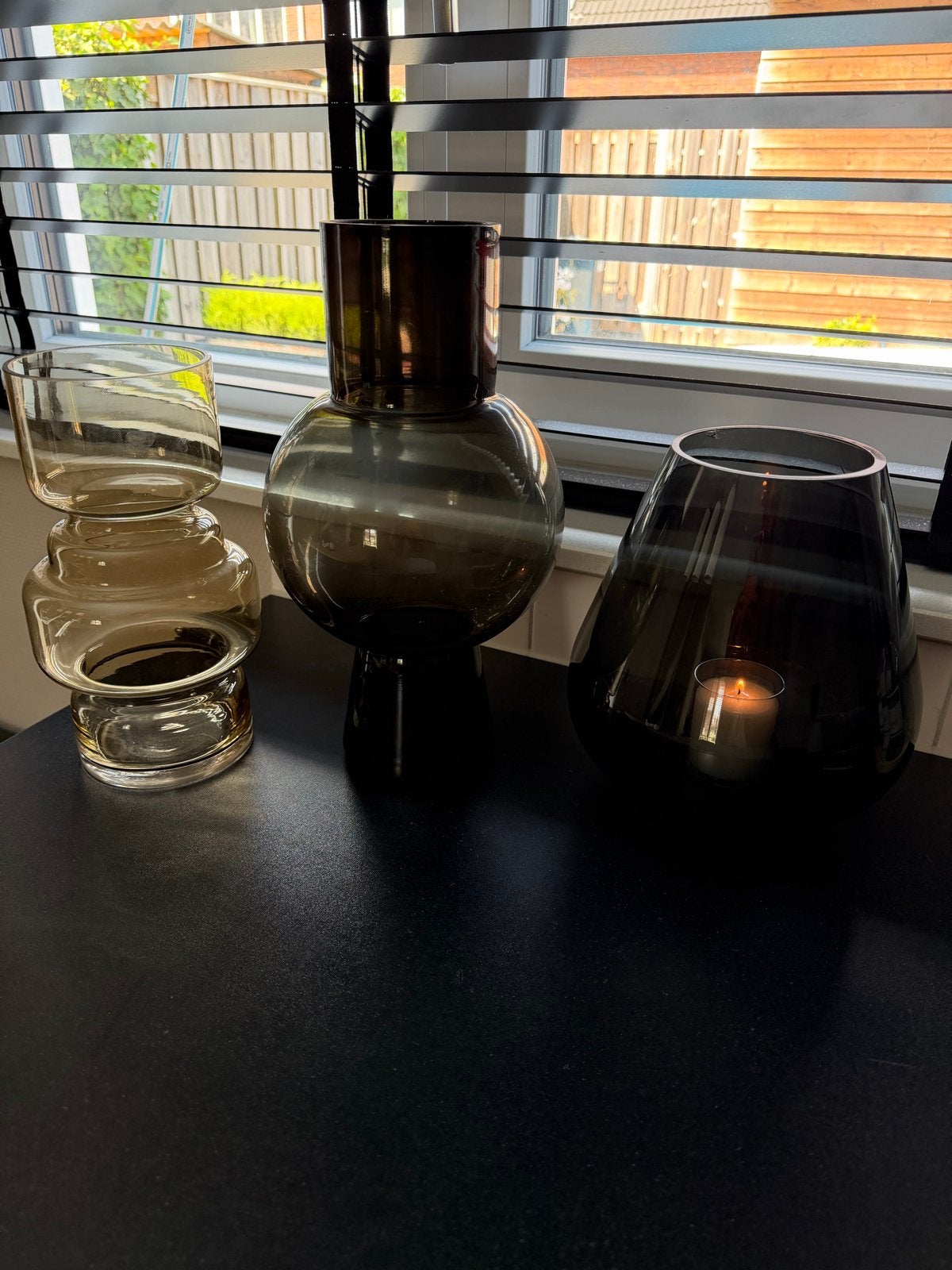 Vazen/windlicht - zwart en champagne, Huis en Inrichting, Ophalen, Zo goed als nieuw, Zwart, Glas