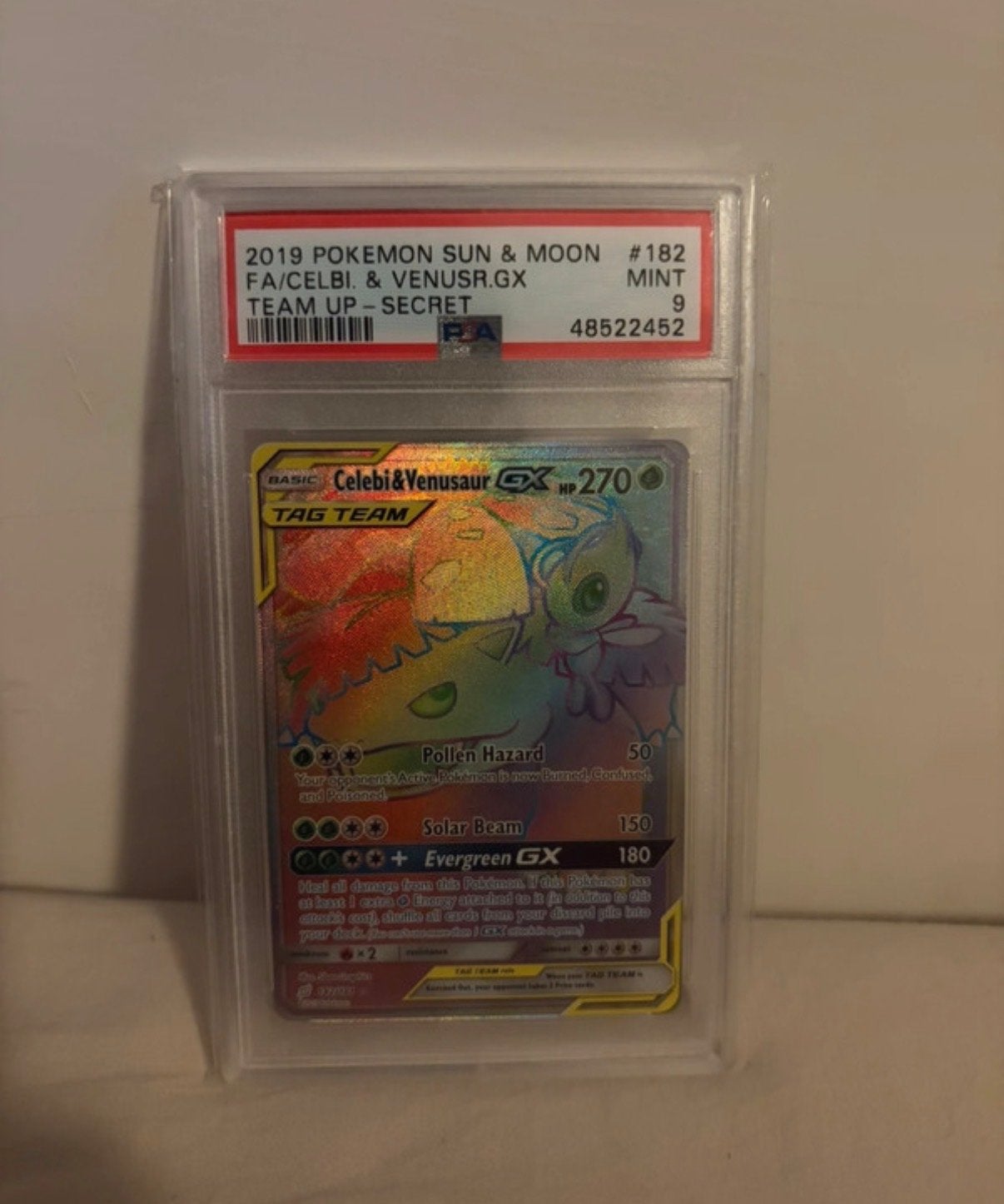 Celebi & Venusaur GX PSA 9 Mint - Pokémon Kaart, Hobby en Vrije tijd, Verzamelkaartspellen | Pokémon, Ophalen of Verzenden, Zo goed als nieuw
