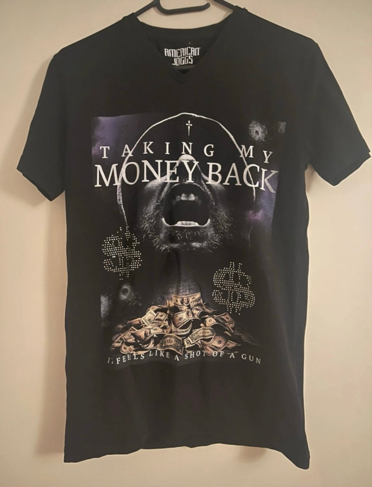 Zwart T-shirt met 'Taking My Money Back' print, Verzenden, Gedragen, Maat 46 (S) of kleiner, Zwart