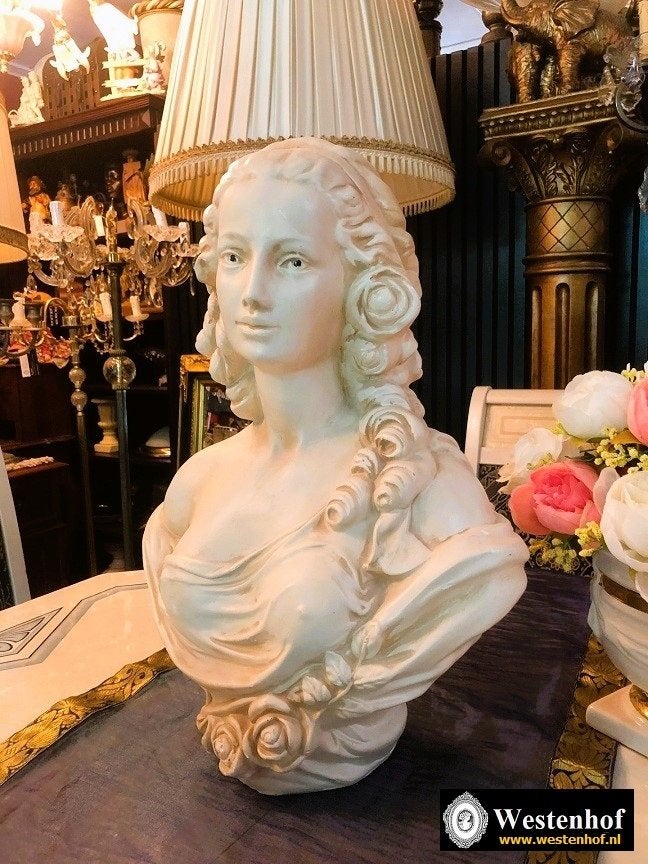 Antiek grote borstbeeld vrouw buste beeld wit / crème, Buste, Ophalen of Verzenden, Wit, Klassiek