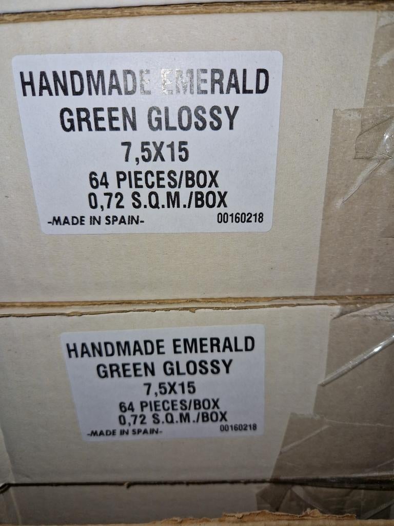 Nieuw: 35 dozen handgemaakte Emerald groene tegels 7.5x15, Ophalen, Nieuw, Minder dan 20 cm, Minder dan 20 cm