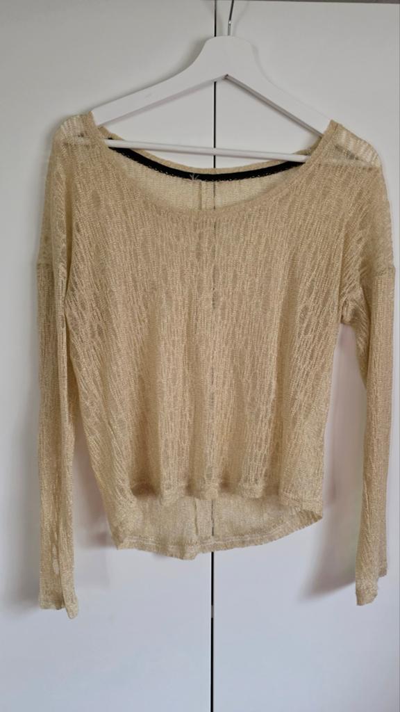 Gouden kanten shirt met lange mouwen, Maat 38/40 (M), Geel, Ophalen of Verzenden, Lange mouw