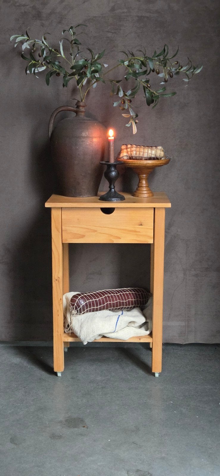 grenen haltafeltje keukentafel tafel bijzettafel wieltjes, Ophalen, Gebruikt, 50 tot 100 cm, 25 tot 50 cm