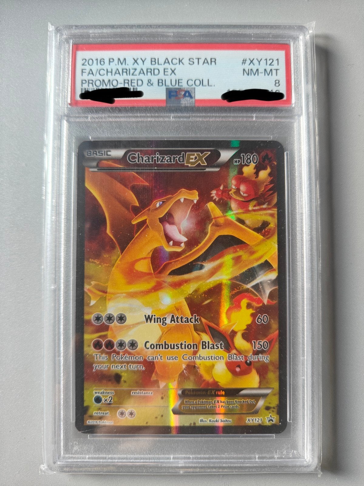Pokemon Charizard EX XY121 PSA 8 Promo Red & Blue Collectie, Ophalen of Verzenden