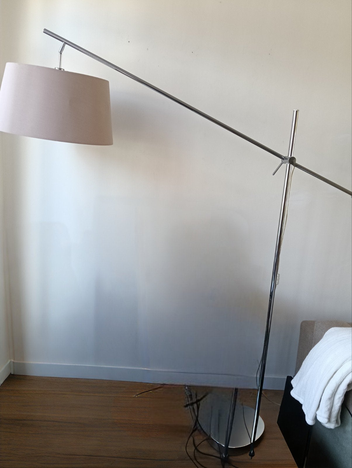 Moderne booglamp met stoffen kap, Modern, Eigentijds, Gebruikt, Metaal, 150 tot 200 cm
