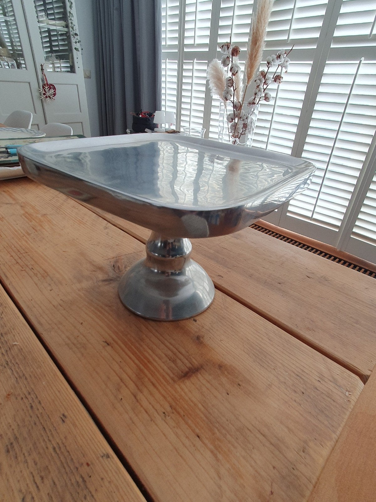Riviera Maison Taartschaal op voet zilverkleurig 23x23 cm, Ophalen of Verzenden