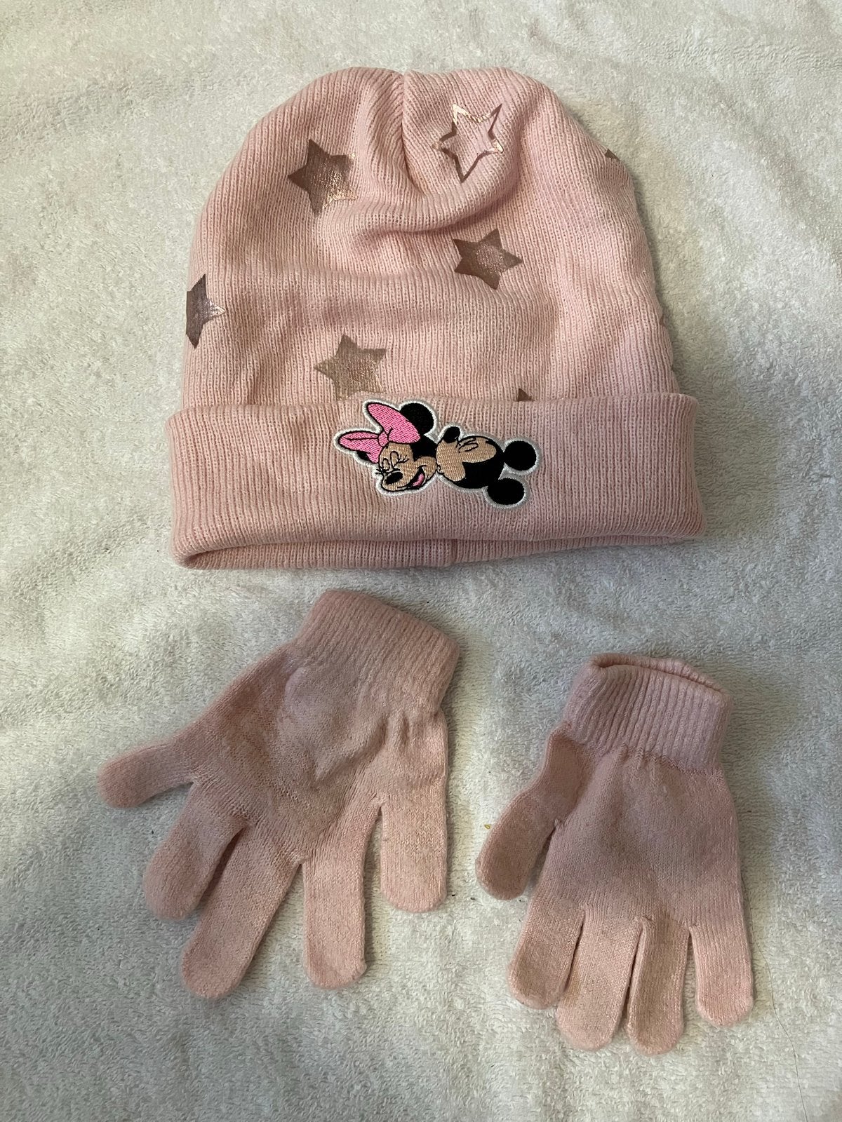 Roze Minnie Mouse Disney muts en handschoenen setje, Ophalen of Verzenden, Zo goed als nieuw, Meisje, Setje