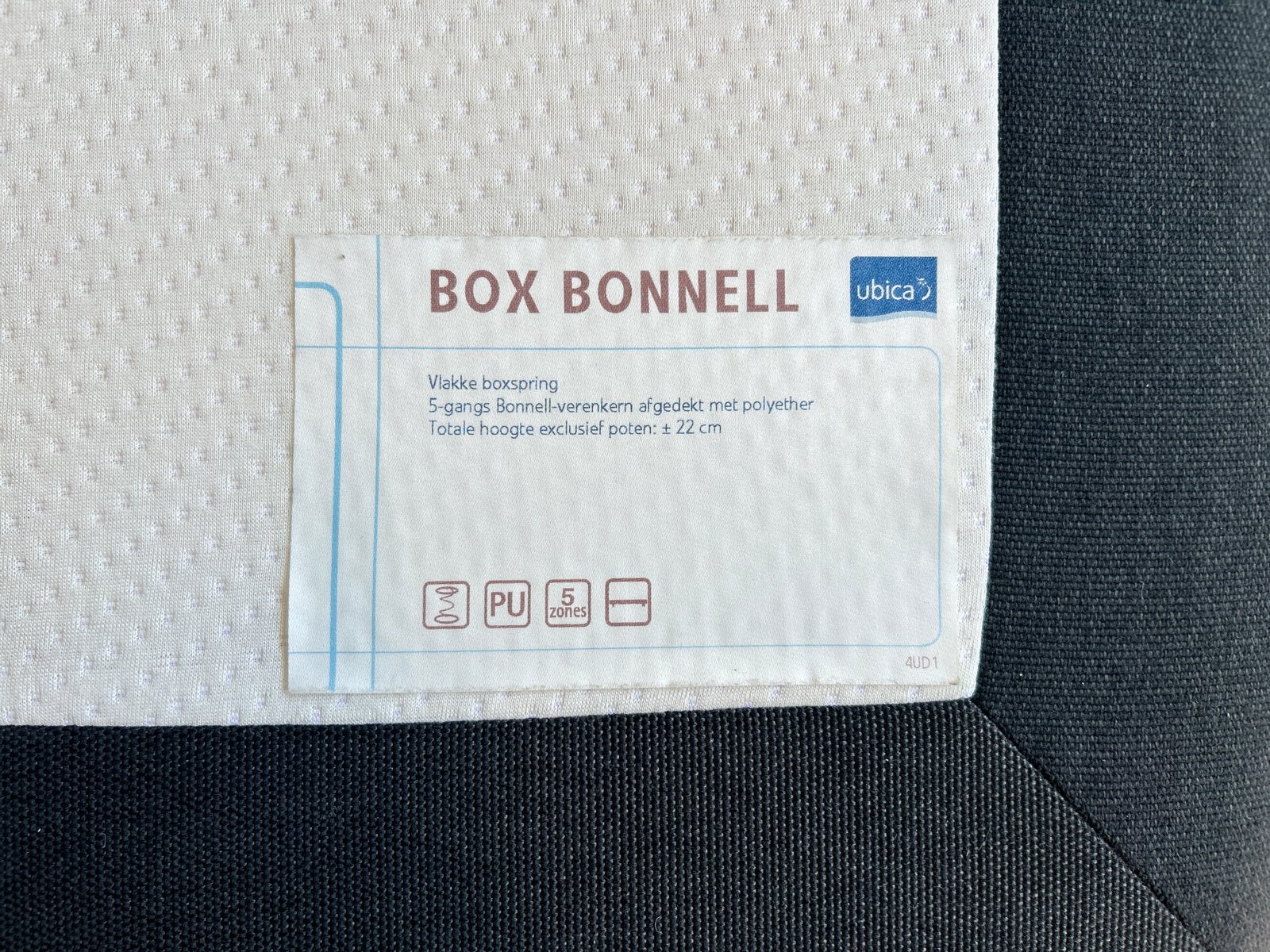 Unica Box Bonnell Boxspring 180x220 cm - Dolce 98 Onyx, Huis en Inrichting, Slaapkamer | Bedden, Tweepersoons, Ophalen of Verzenden