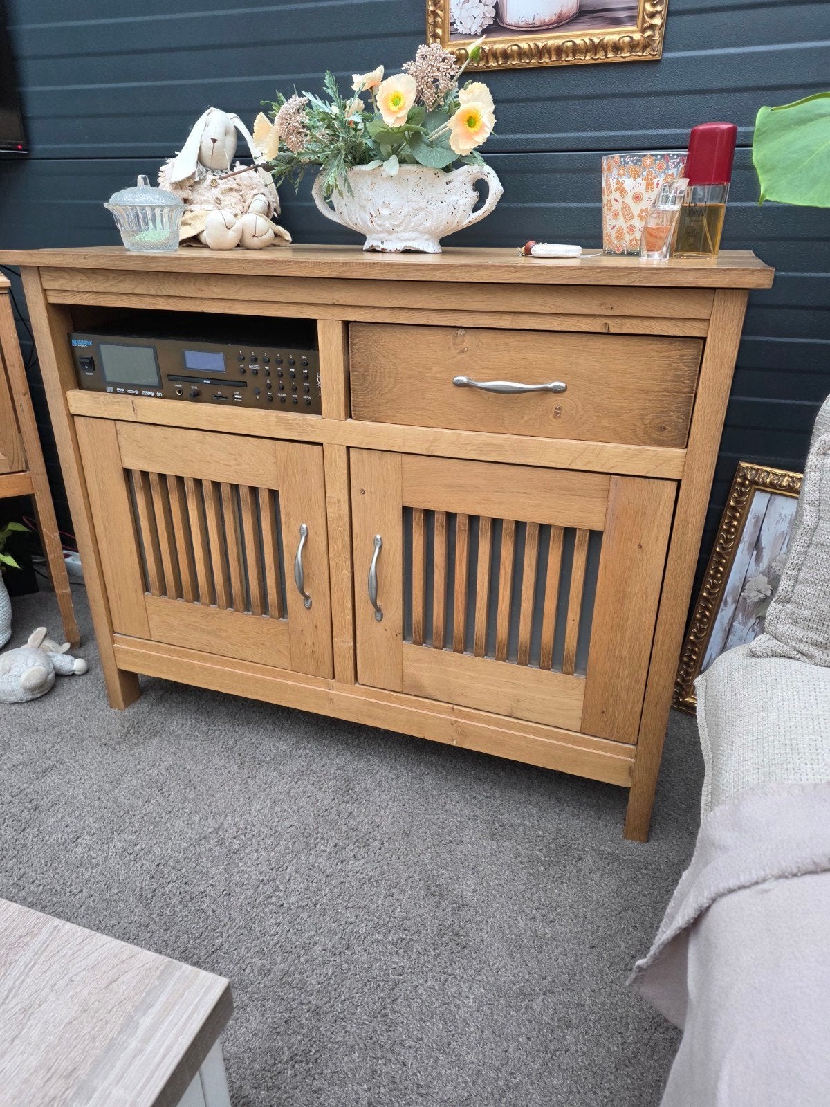 Eikenhouten dressoir met opbergruimte en lade, Ophalen, Gebruikt, 100 tot 150 cm, 100 tot 150 cm