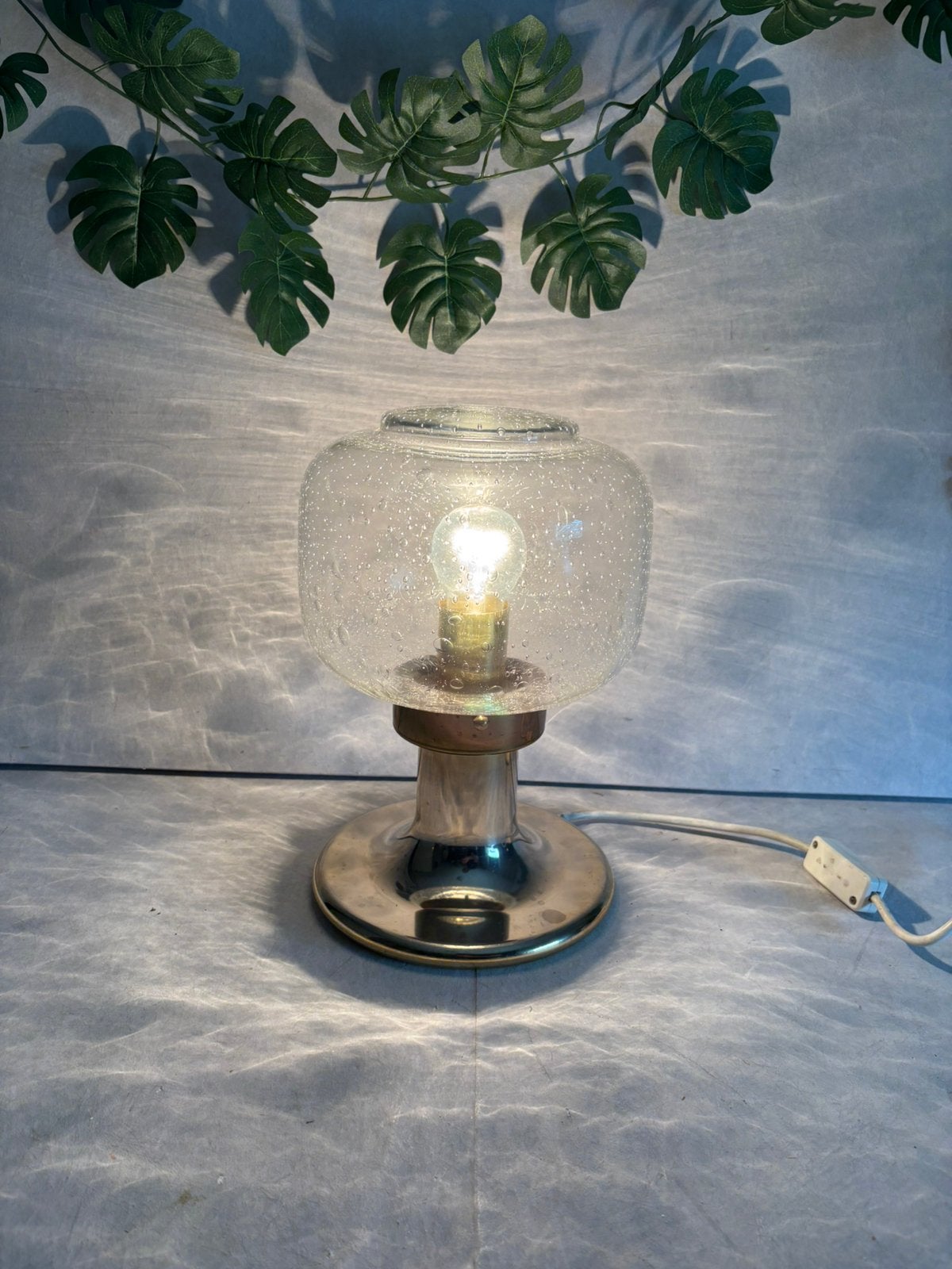 Vintage space age tafellamp Graewe bubbelglas & messing, Ophalen of Verzenden, Gebruikt, Metaal, Modern