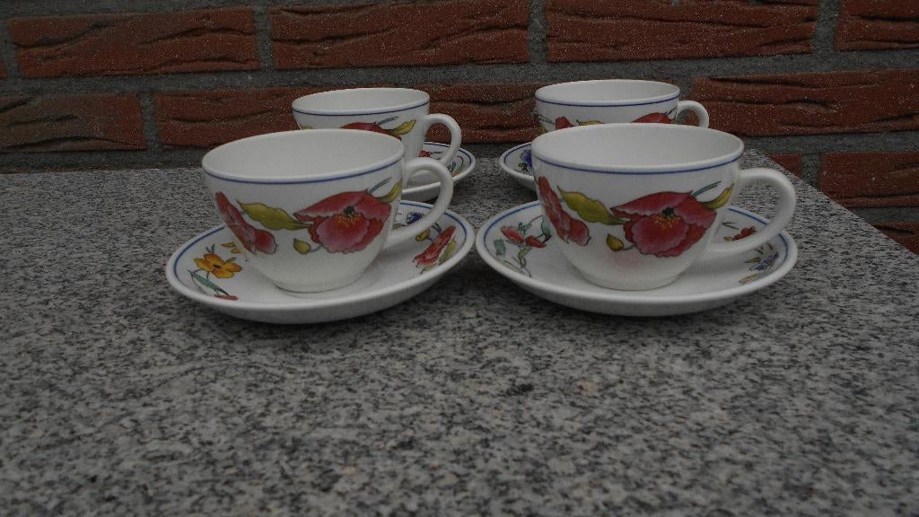 4x kopjes en schotels x servies Wood and Son Alpine Meadow, Antiek en Kunst, Antiek | Servies los, Ophalen of Verzenden