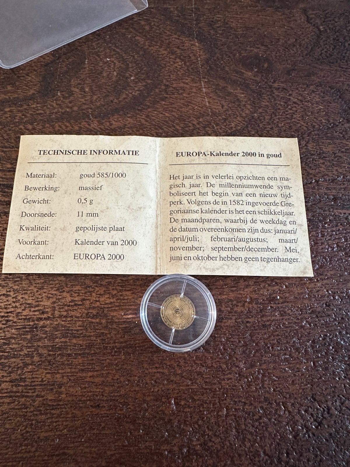 Gouden munt Europa Kalender 2000 – 0,5 gram – 14 karaat, Postzegels en Munten, Ophalen of Verzenden, Overige landen, Overige waardes