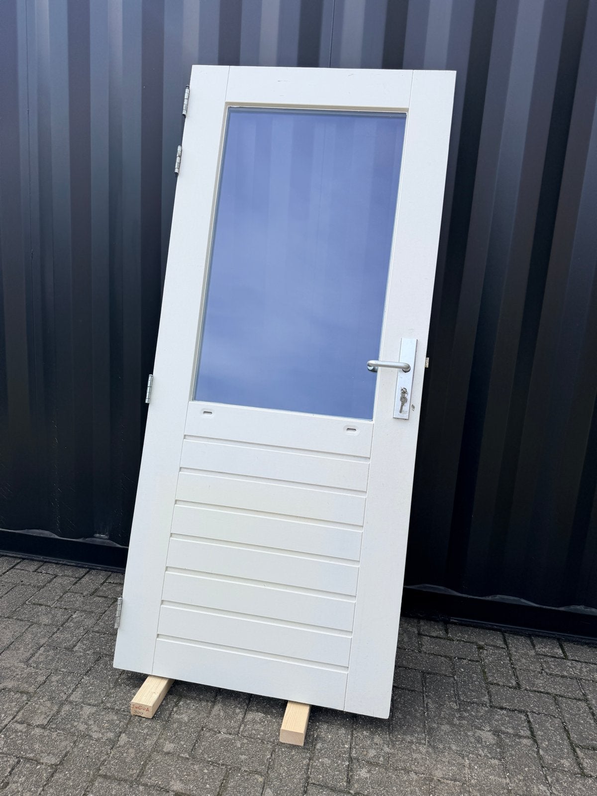 Witte buitendeur met glas en slot 88x201,5, Doe-het-zelf en Verbouw, Ophalen, Gebruikt, 80 tot 100 cm, Buitendeur