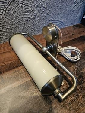 Vintage Wandlamp, pianolamp, messing met ivoor kleurig glas, Ophalen of Verzenden