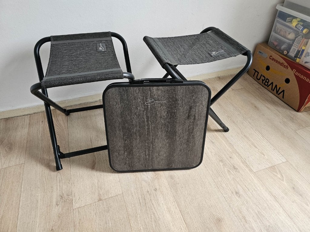 2 Bardani Pacific krukjes + topblad, tafel ook te koop, Ophalen, Zo goed als nieuw, Campingstoel