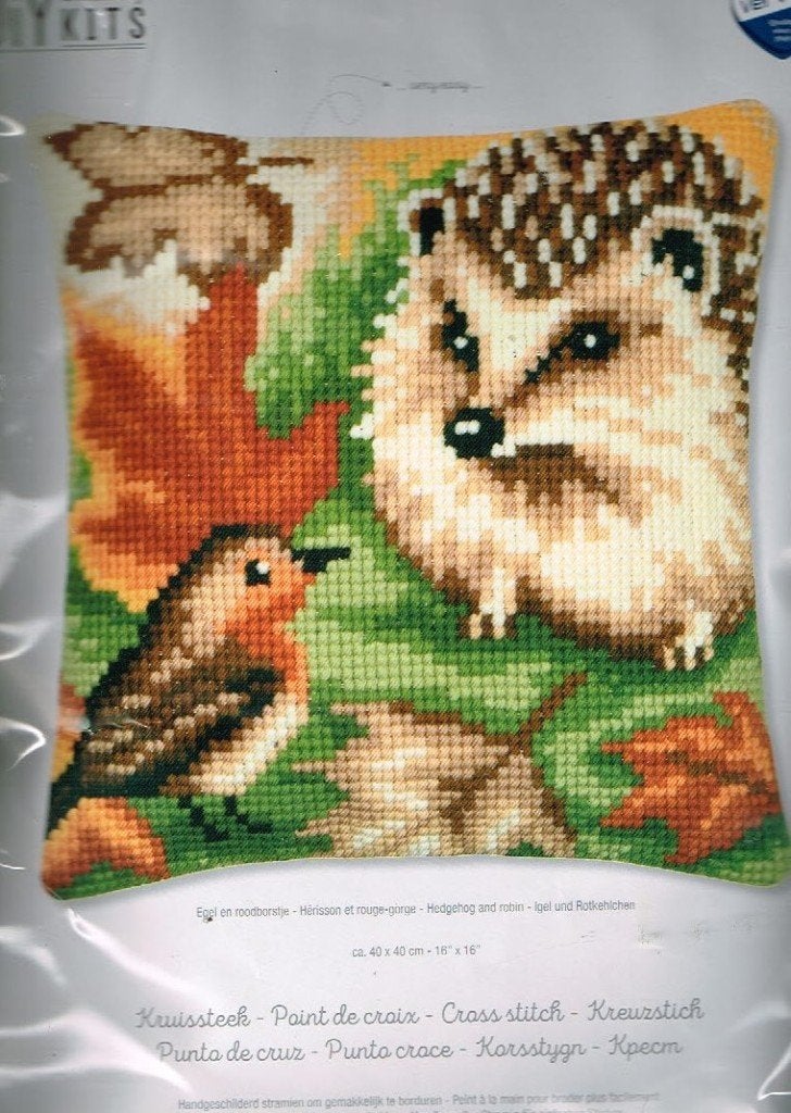 Cado vervaco borduurpakket kussen UIL KIJKT NAAR ROODBORSTJE, Hobby en Vrije tijd, Borduren en Borduurmachines, Ophalen of Verzenden