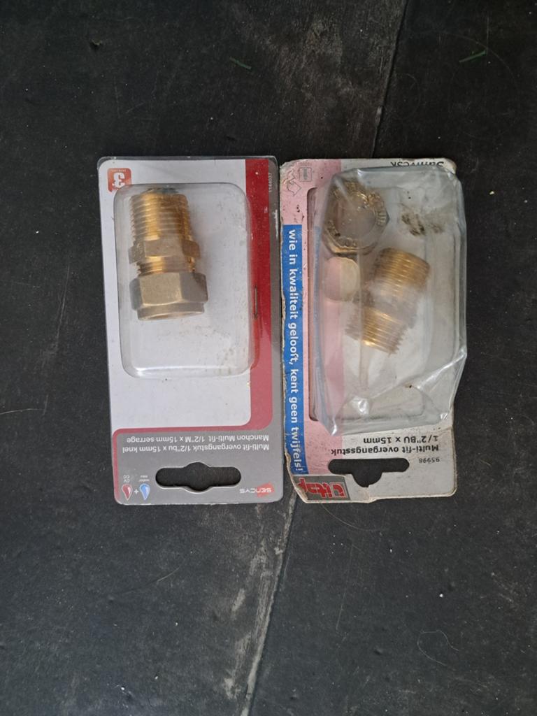 Multi-fit overgangsstukken 1/2" x 15mm, Ophalen of Verzenden