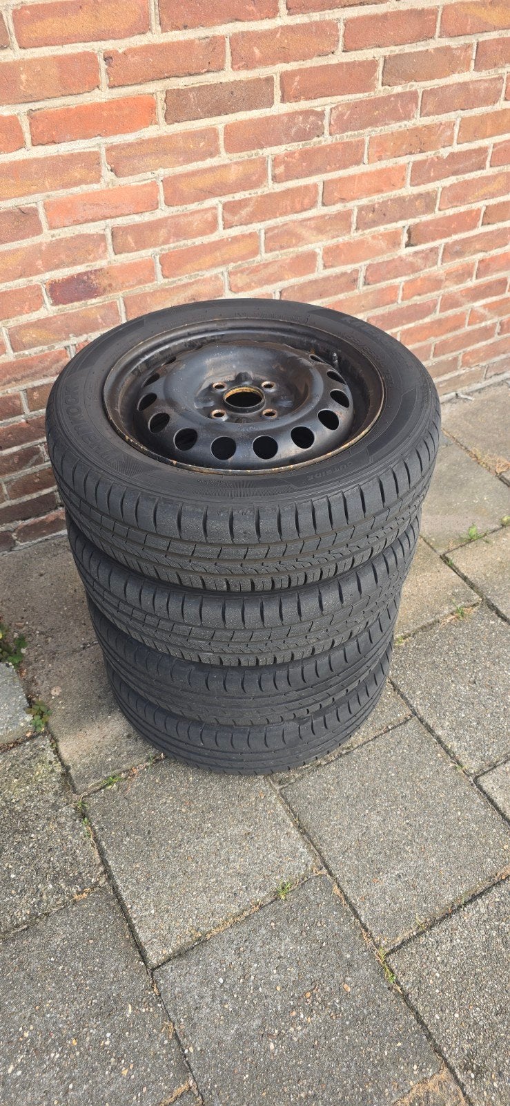 4x100 Stalen Velgen met Goede Banden 155/65R14, Auto-onderdelen, Banden en Velgen, 14 inch, Gebruikt, 155 mm, Banden en Velgen