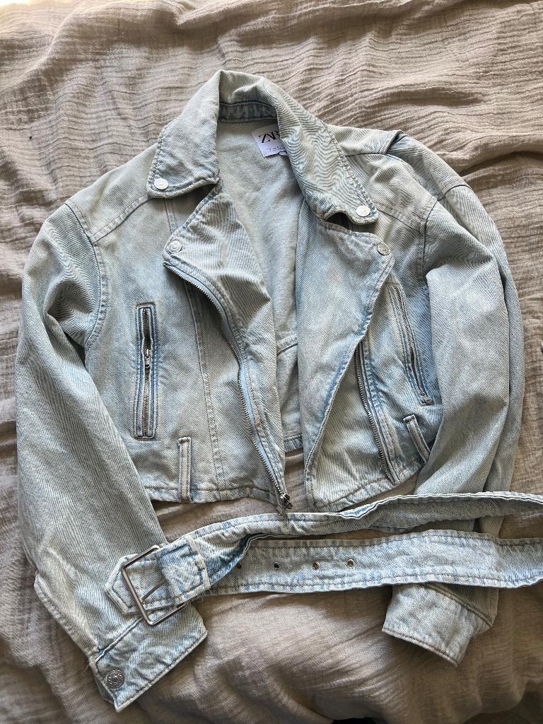 viral zara spijkerjasje korte trenchcoat maat s, Blauw, Ophalen of Verzenden, Zo goed als nieuw, Maat 36 (S)