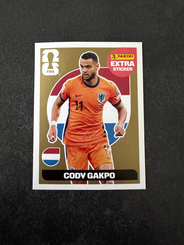 Cody Gakpo Panini Extra Sticker Gold FIFA World cup 2026, Ophalen of Verzenden, Nieuw, Buitenlandse clubs, Poster, Plaatje of Sticker