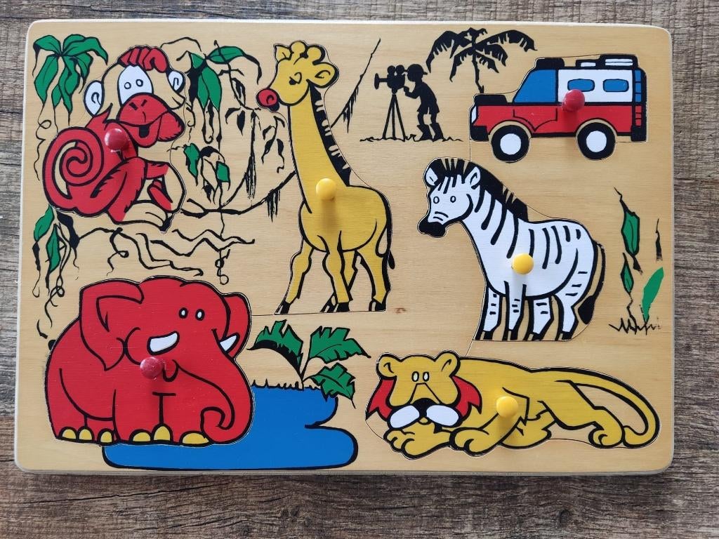 Houten vormen puzzel jungle 6 stukjes, Ophalen of Verzenden, Gebruikt