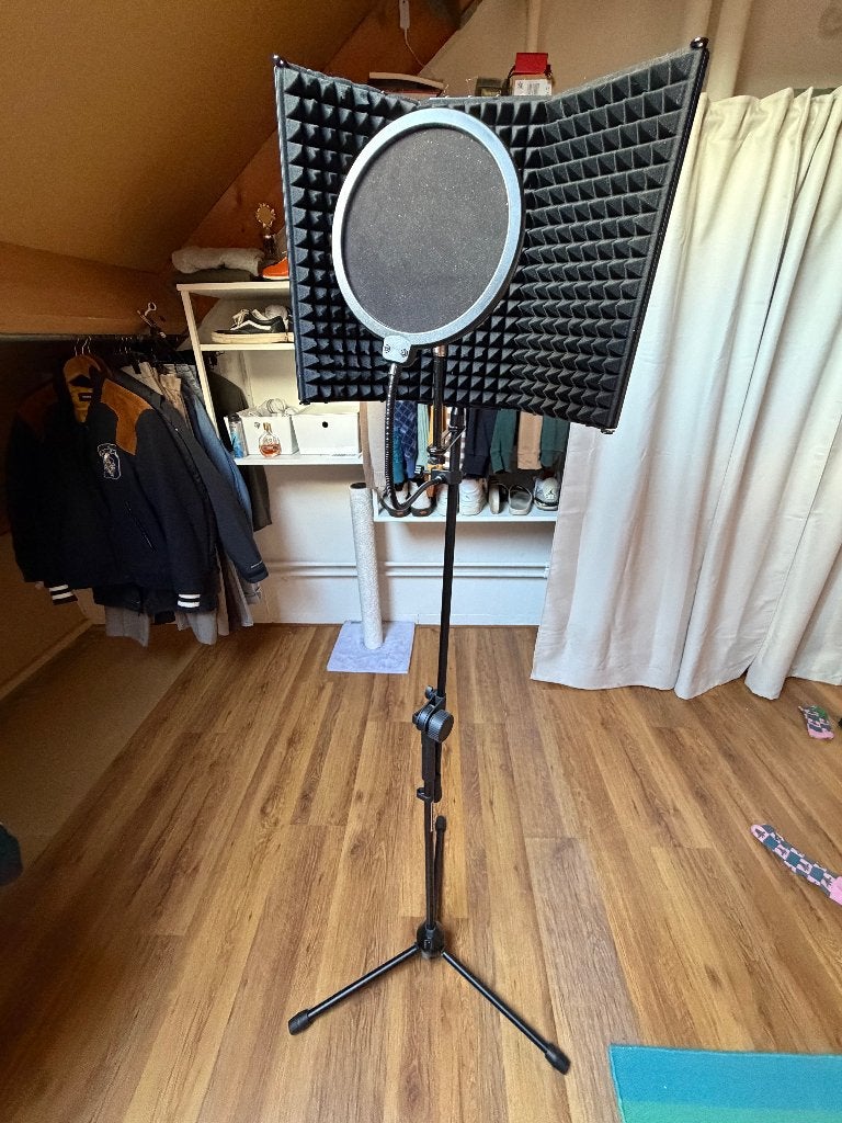 Microfoonstatief + Reflectiefilter + Popfilter & XLR-kabel, Ophalen, Gebruikt, Muziekstandaard, Microfoon