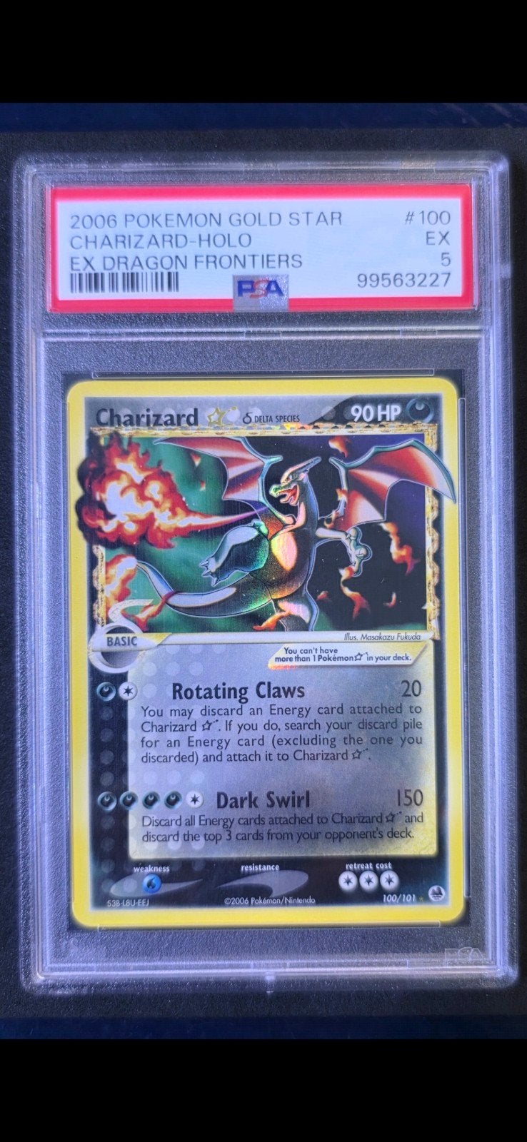 Charizard Gold Star PSA 5 EX Dragon Frontiers Pokémon Kaart, Ophalen of Verzenden, Zo goed als nieuw, Losse kaart, Foil