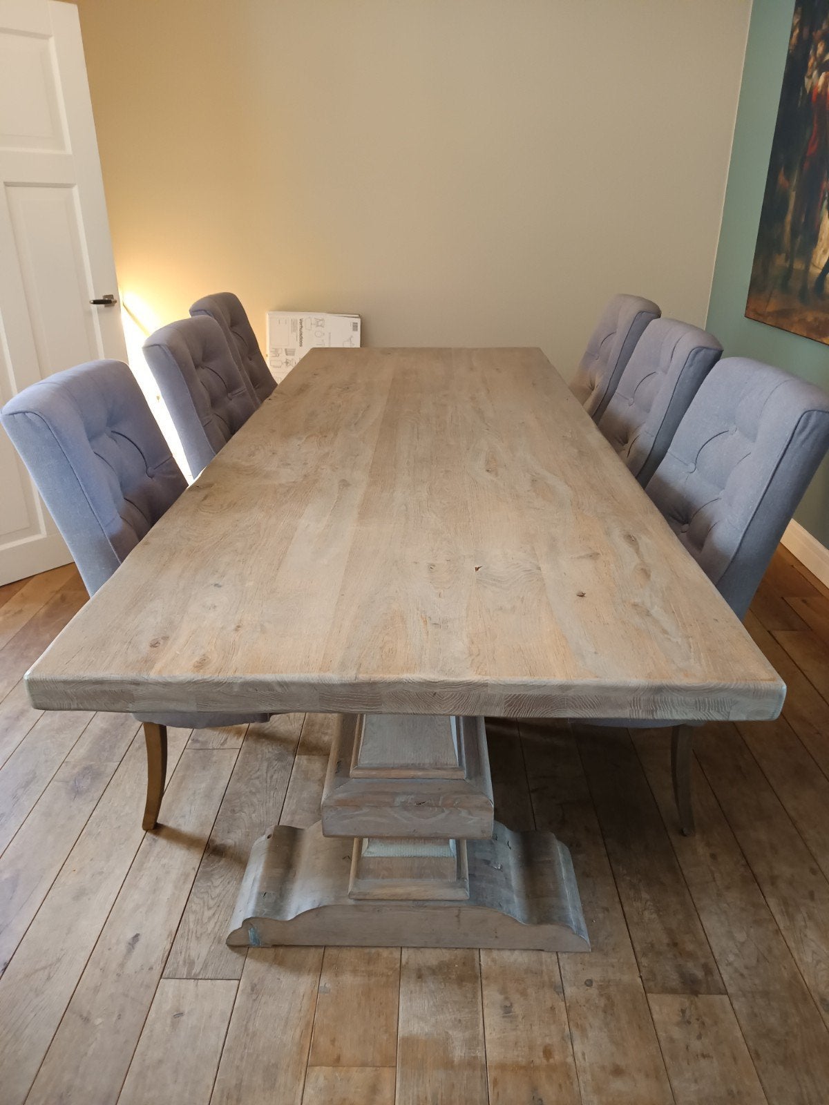Grote eikenhouten eettafel met 6 stoelen, Huis en Inrichting, Tafels | Eettafels, Ophalen, Gebruikt, Eikenhout, 200 cm of meer