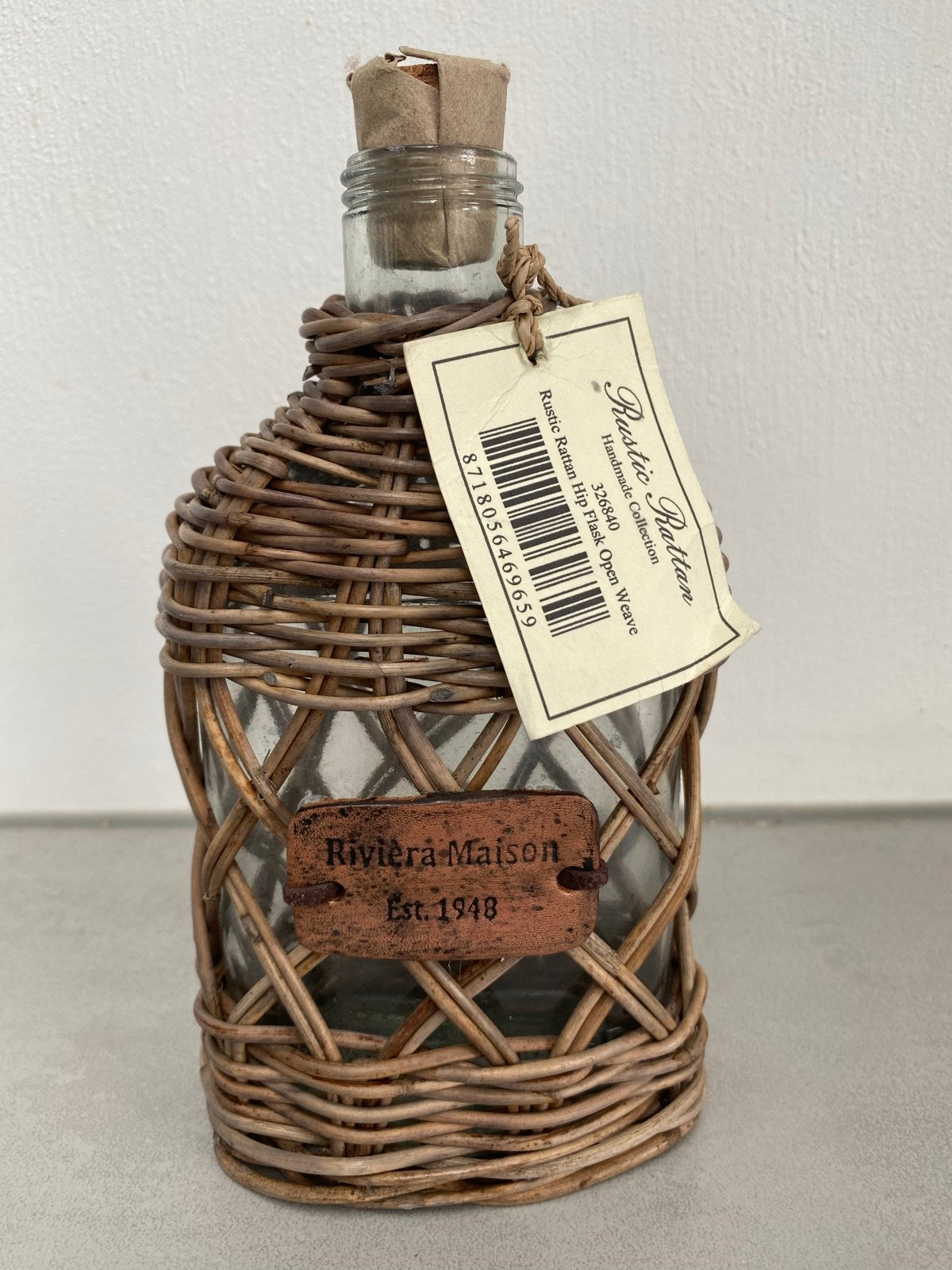 Riviera Maison Rustic Rattan fles met kurk, Huis en Inrichting, Nieuw, Ophalen of Verzenden, Landelijk, Natuurlijk materiaal