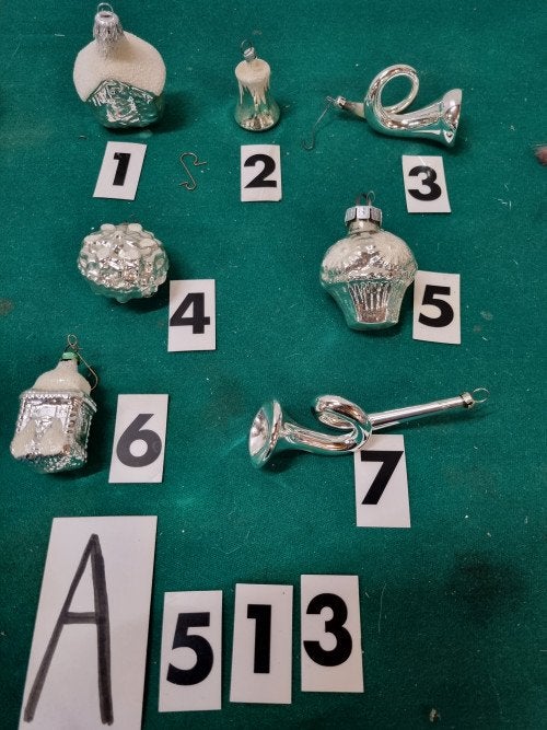 kerstboomhangers retro 7 stuks zilver glas , [a513], Ophalen of Verzenden, 'T Olde Gre-j, Info@toldegrej.nl, Endepoelstraat 20f Didam