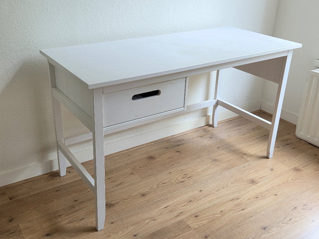 Massief grenen bureau wit (129 cm) – Duitse topkwaliteit, Ophalen, Overige typen, Hout, 129 cm