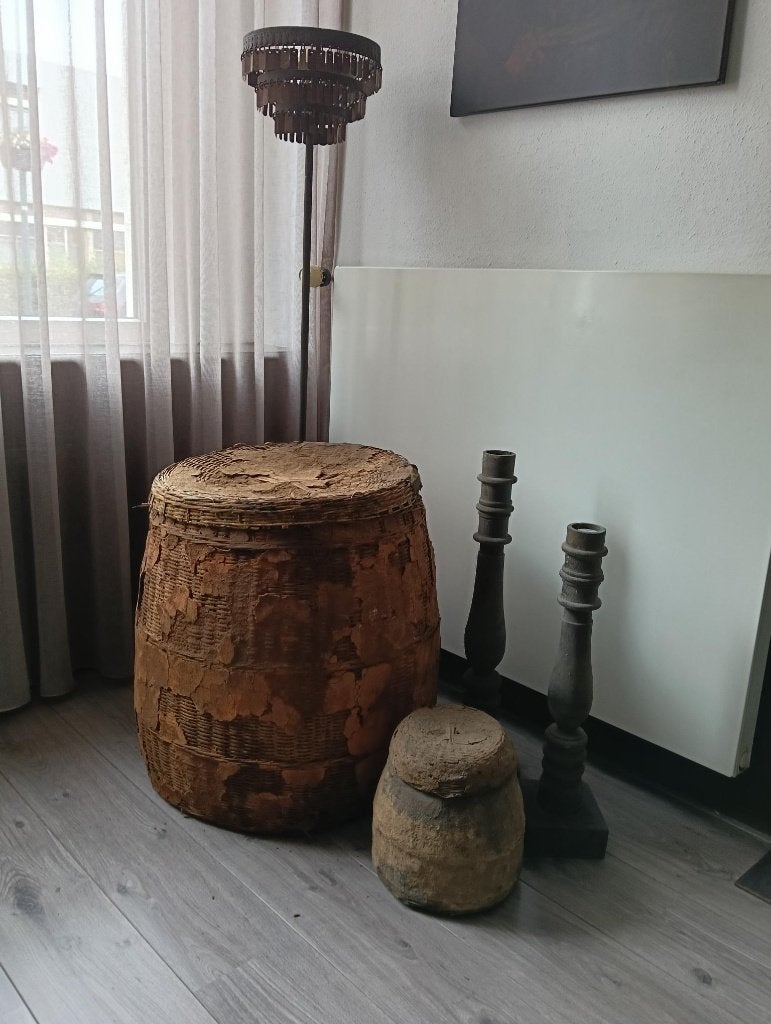 XXL ronde leemmand met deksel, Ophalen, Mand, Rond, Zo goed als nieuw