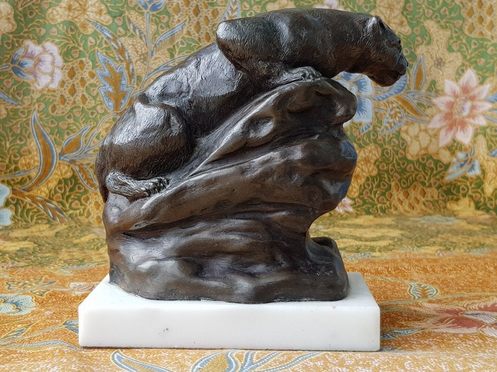 Panter prachtig antiek brons beeld uit Engeland door M. Swan, Antiek en Kunst, Ophalen of Verzenden, Brons
