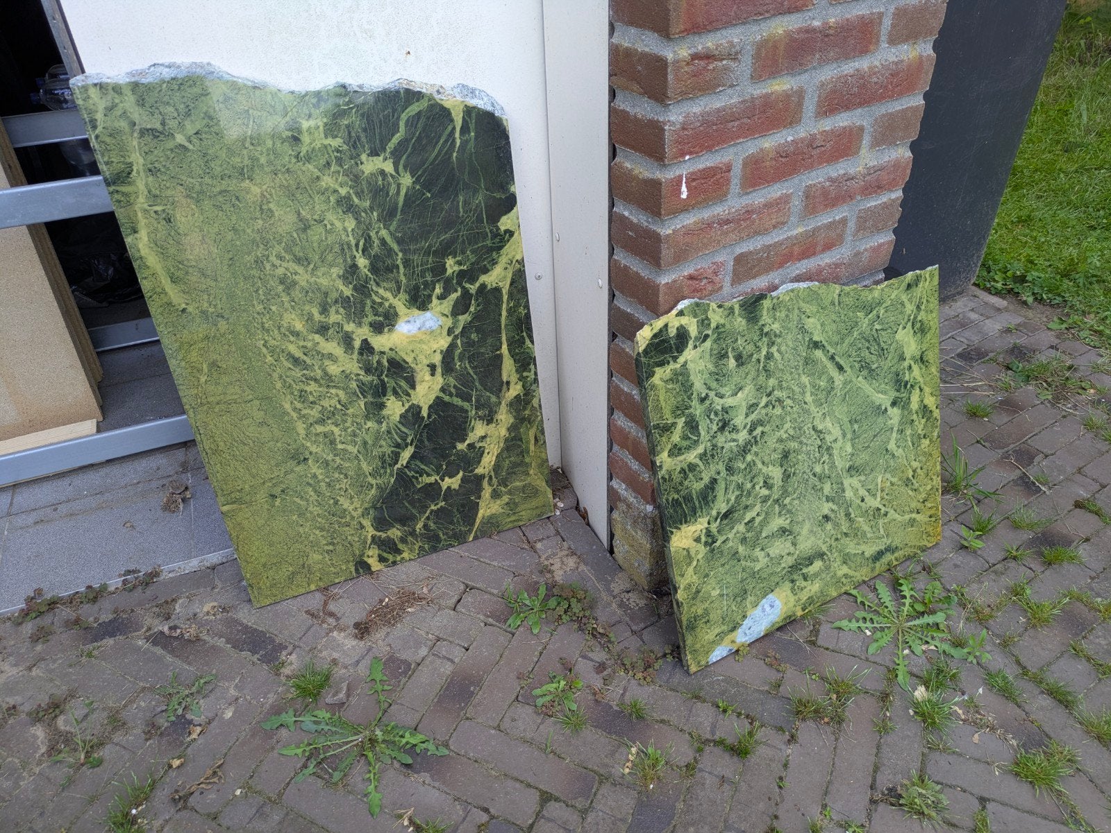 Groen marmeren plaat, stukken samen 120x50 cm, Ophalen, Gebruikt, 100 tot 150 cm, 50 tot 100 cm